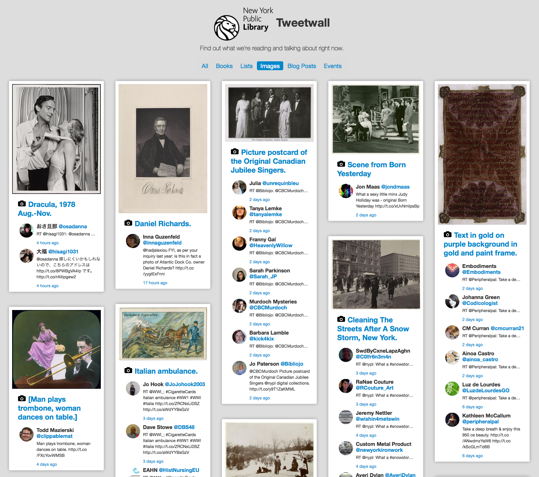 Screenshot of NYPL Tweetwall