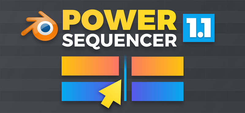 Power Sequencer logo, with the add-on's name and strips cut in two