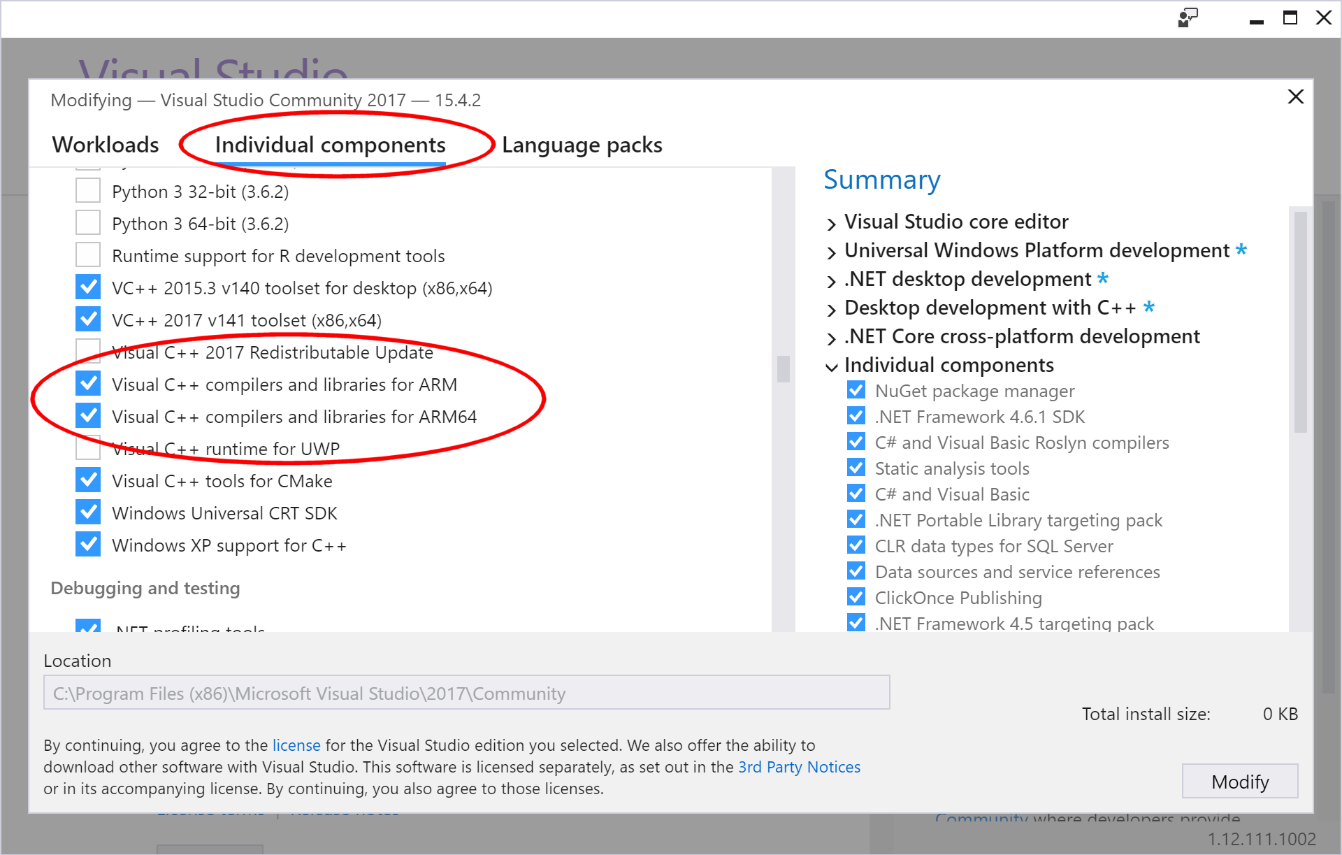 VS2017 Individual Components