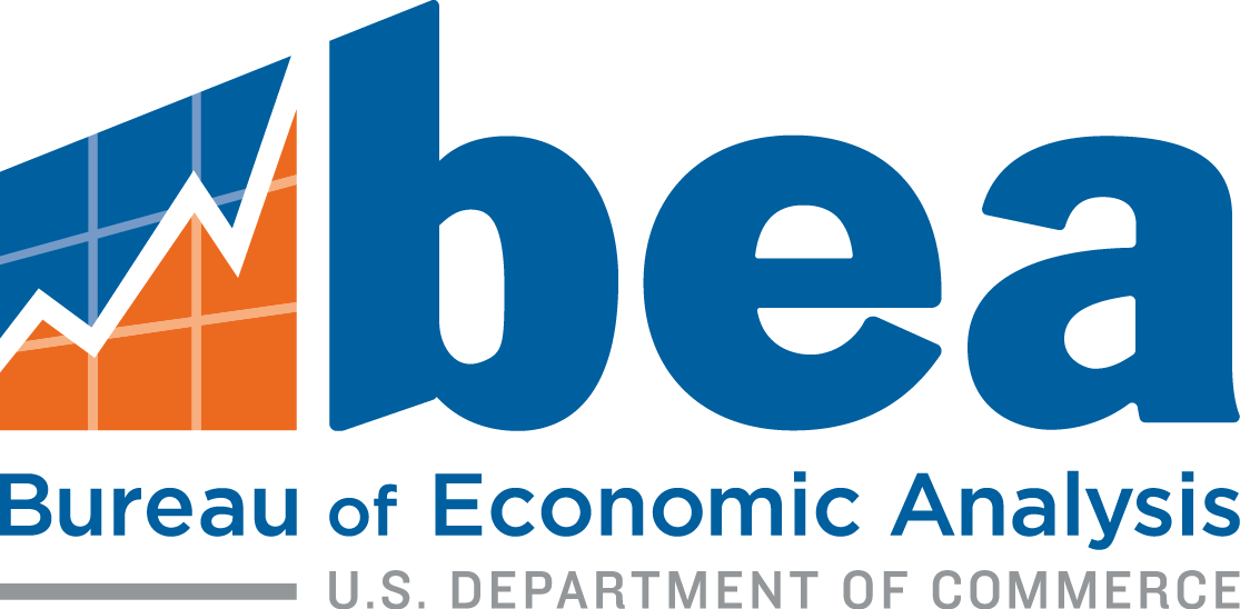 Logo for the Bureau of Economic Analysis - it's the letters "b" "e" "a" in blue with an increasing line chart in blue/orange to the left