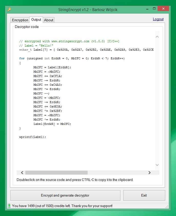 Output code