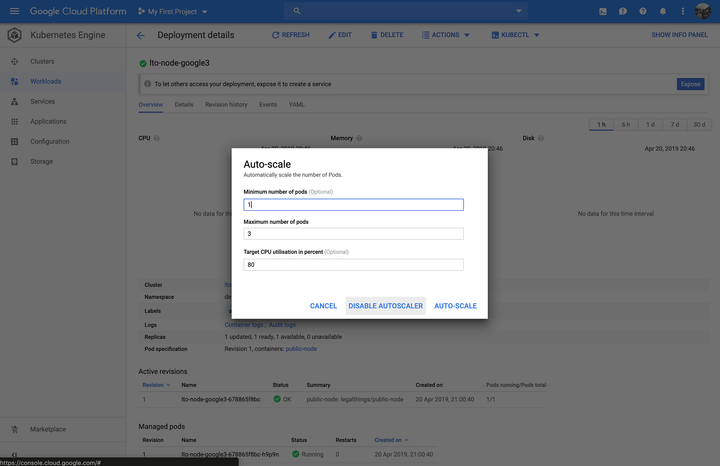 Google Cloud Platform — Step 2 to disable auto-scale