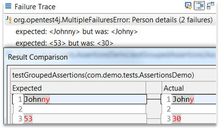 grouped assertions result comparison