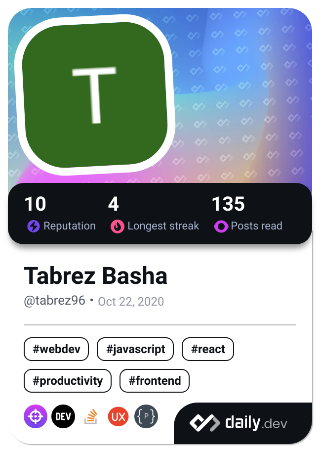 Tabrez Basha's Dev Card