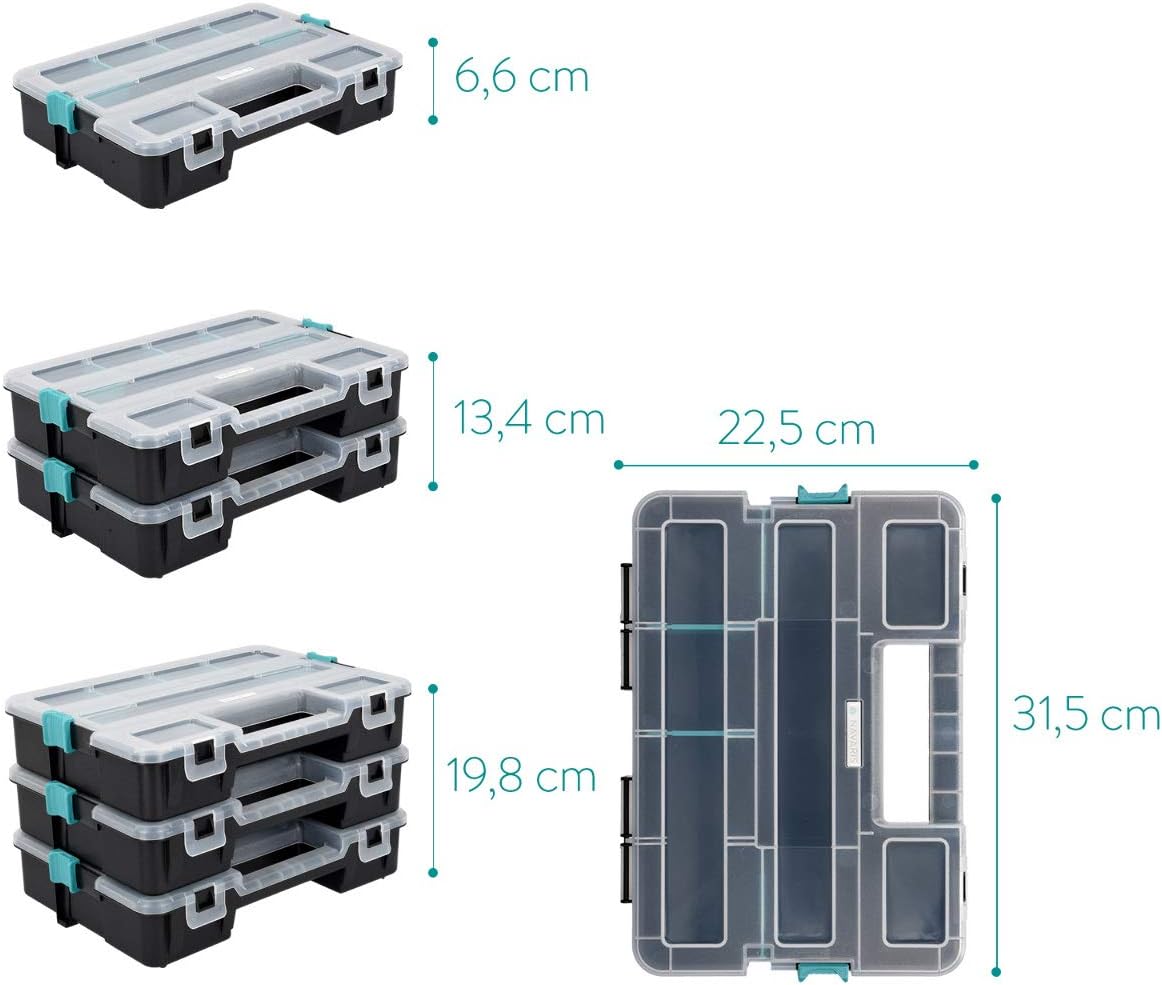 Navaris Plastic Storage Box - stack of three cases