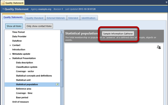 A sample quality statement item information gatherer