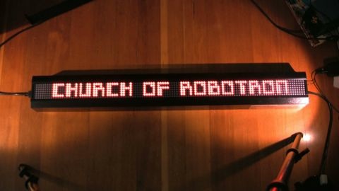 Readerboard running Church of Robotron