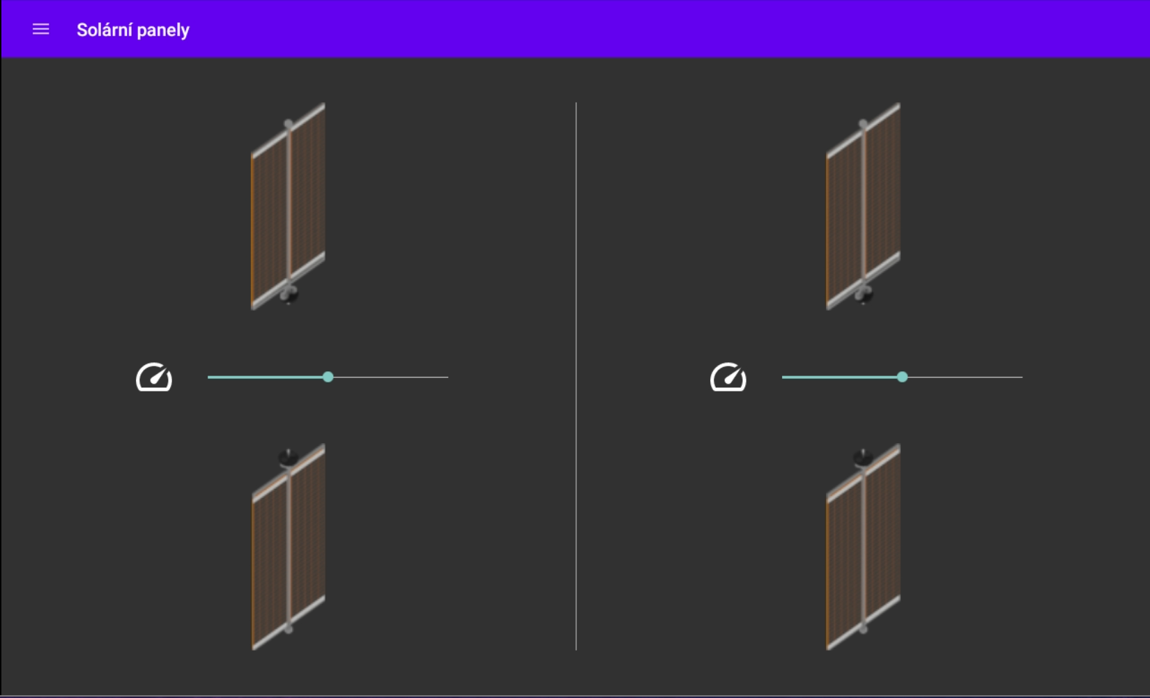 Ukázka obrazovky pro ovládání solárních panelů