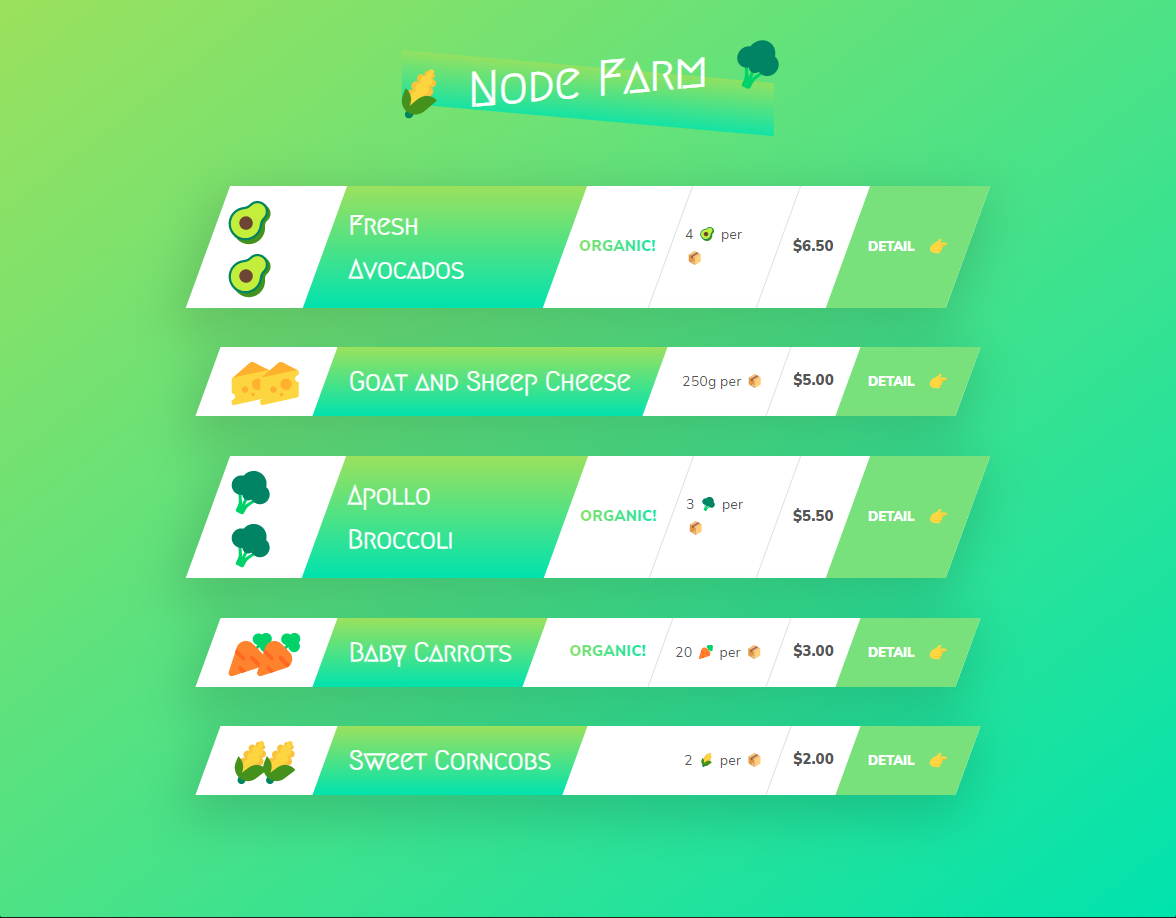 Node farm product listing