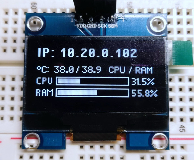 1.3" OLED display with oled-monitor running