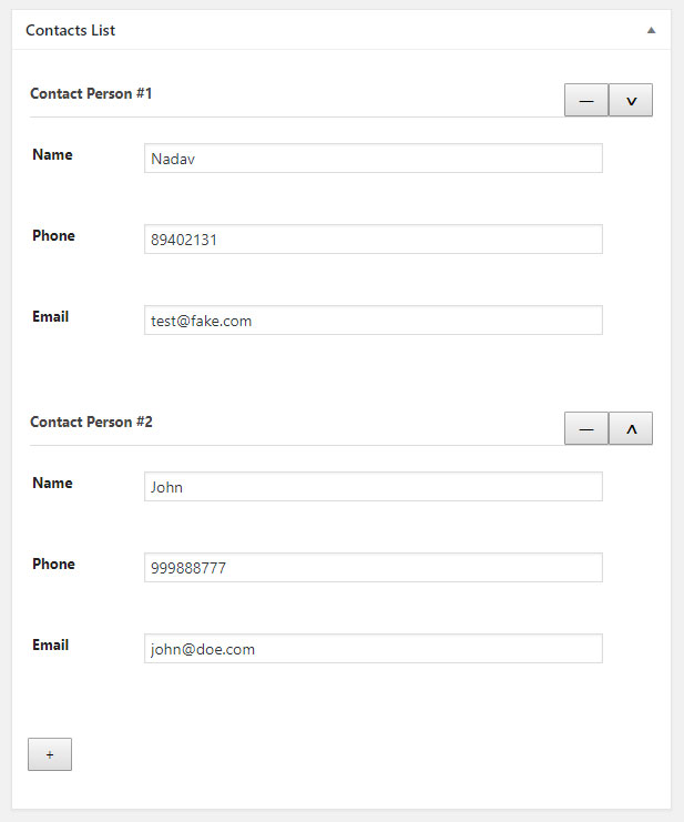 Simple Meta Boxes contacts list