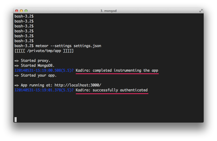 Successfully Connected to the Kadira