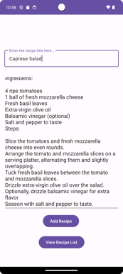 Home View. Displaying the input options for title and description, followed by a submit and search button.