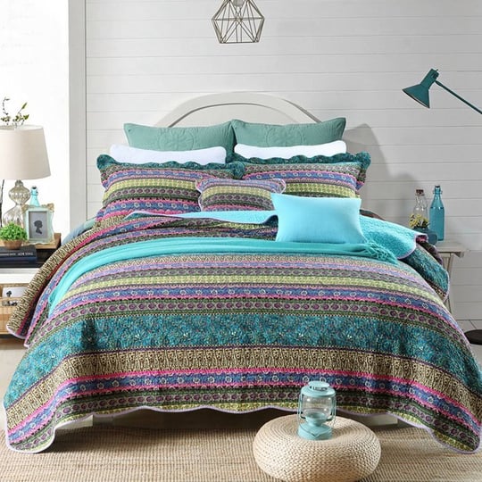 newlake-striped-jacquard-style-cotton-3-piece-patchwork-bedspread-quilt-sets-queen-size-1