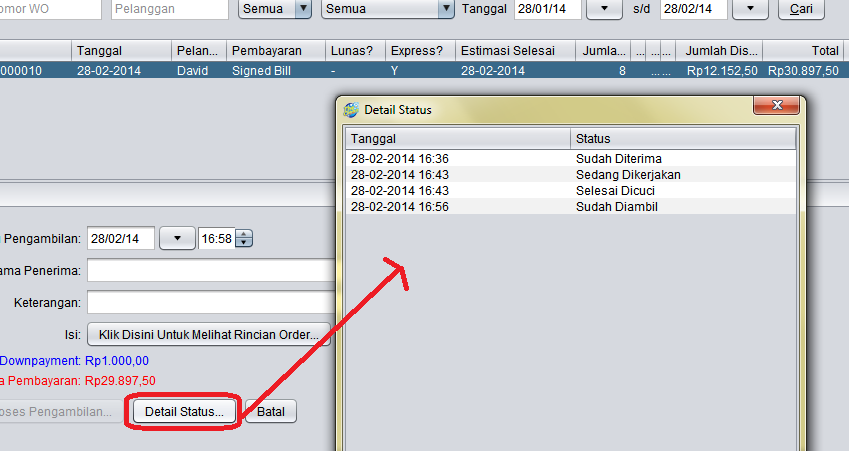 Displaying Order Status Detail From Delivery Screen