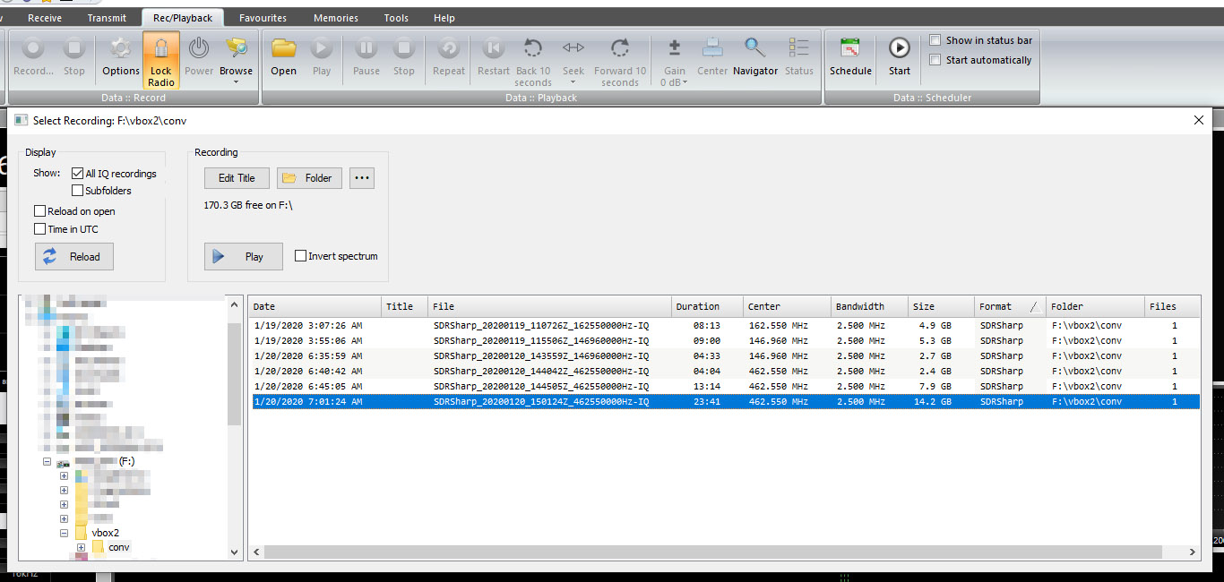 sdr radio recordings pane