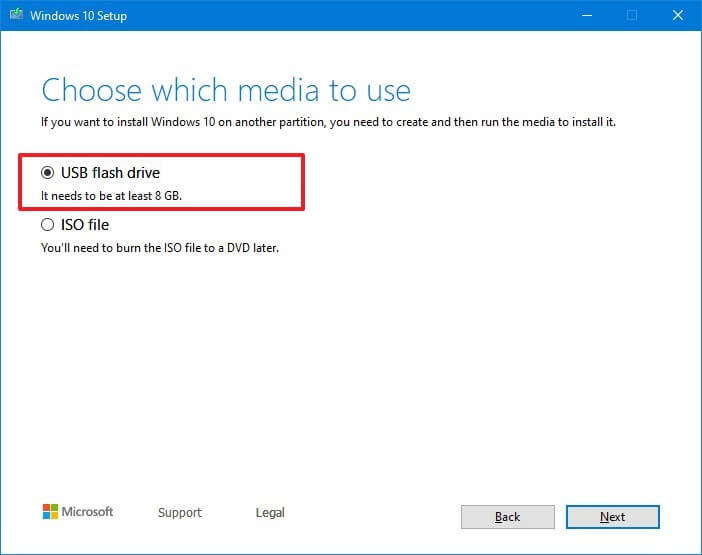 Media Creation Tool create Windows 10 USB flash drive