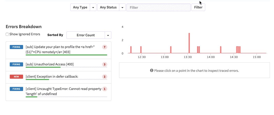filtering errors with status