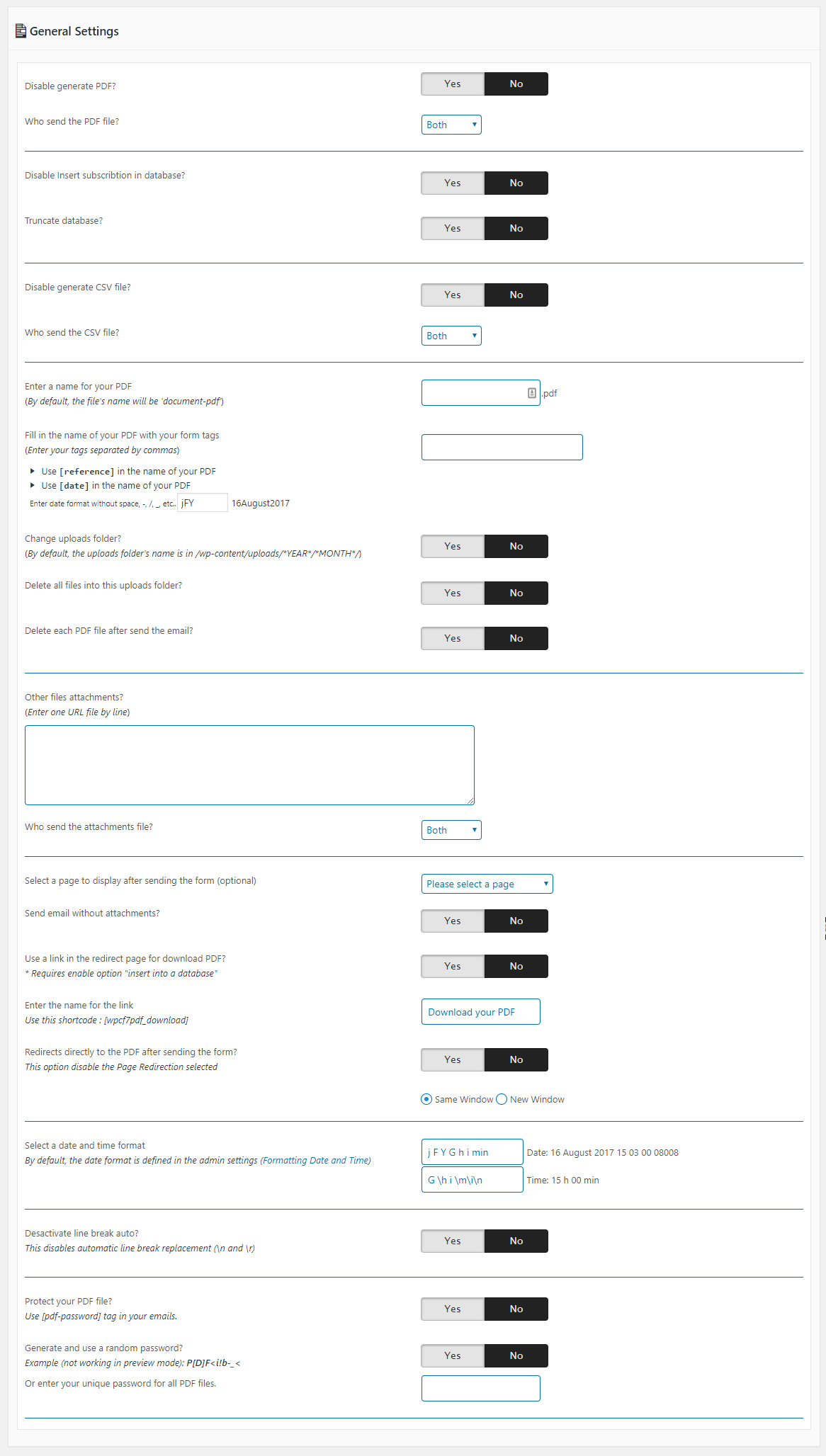 View general settings