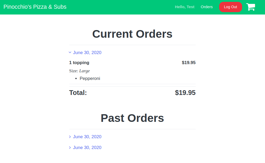 Pinocchio's Pizza & Subs Orders Page