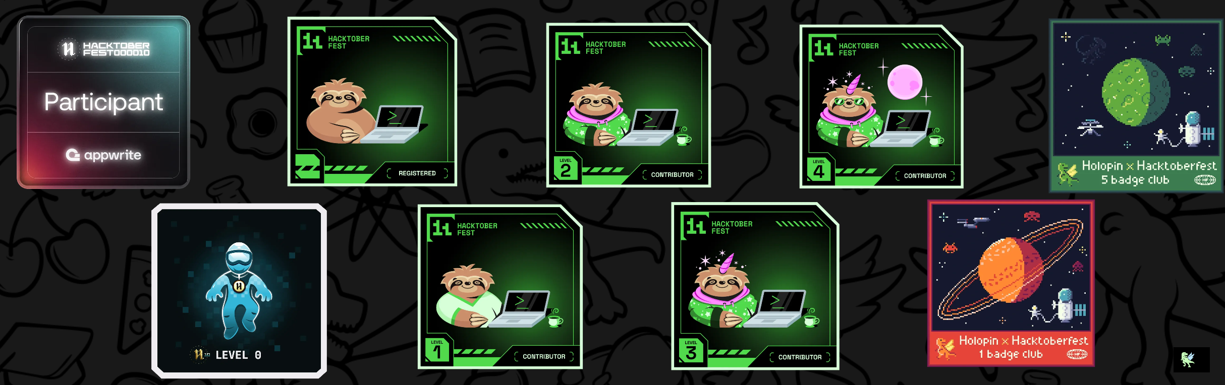 An image of @sarthaxtic's Holopin badges, which is a link to view their full Holopin profile