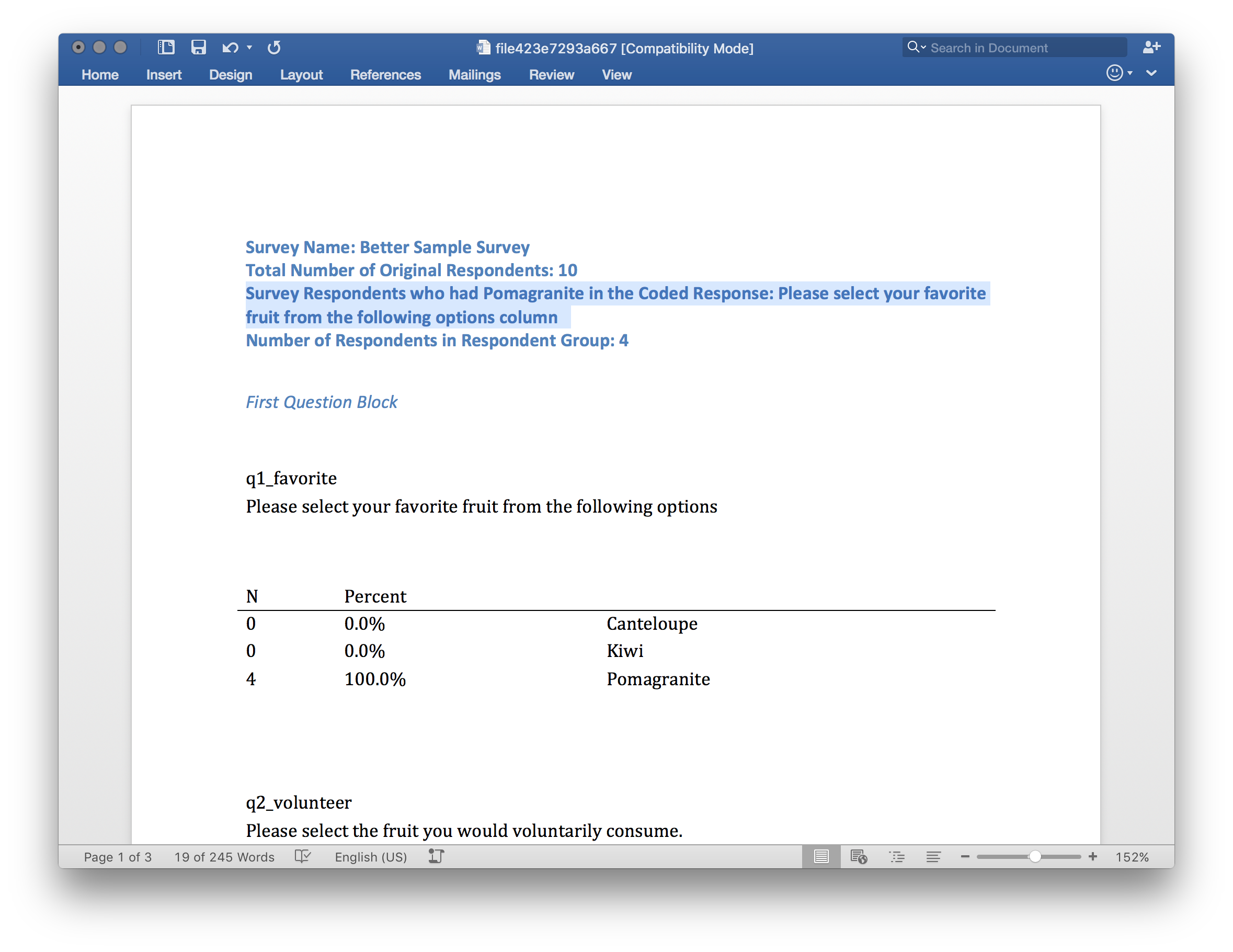 respondents who chose pomagranite