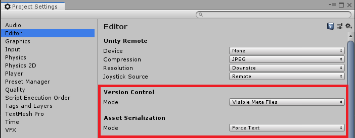 Unity Project Settings