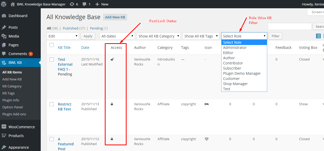 Administrator Panel Filter Option