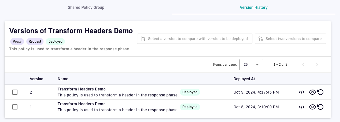 Version of Transform Headers Demo screen