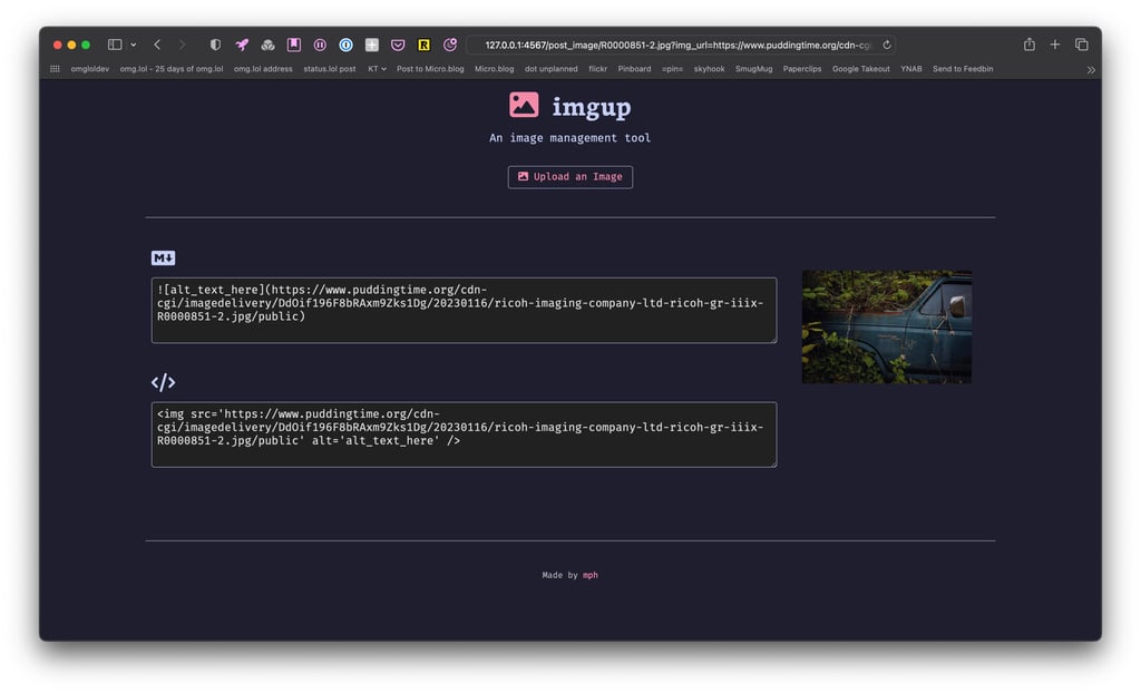 Screenshot of imgup displaying a recently uploaded file.