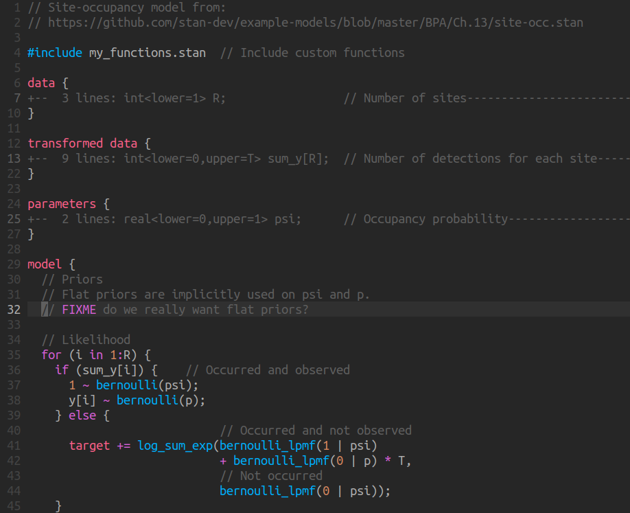 Screenshot of stan-vim syntax highlighting