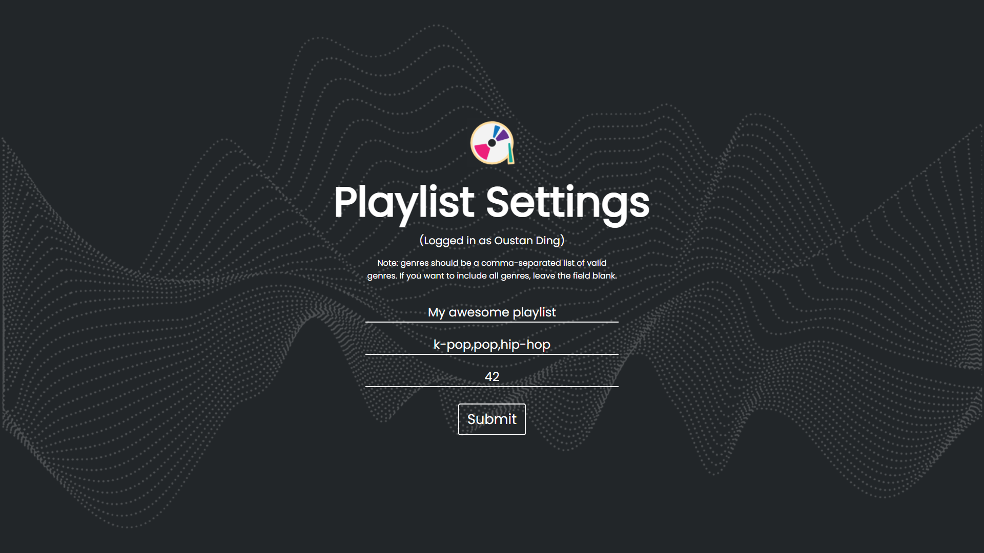 Playlist Settings page