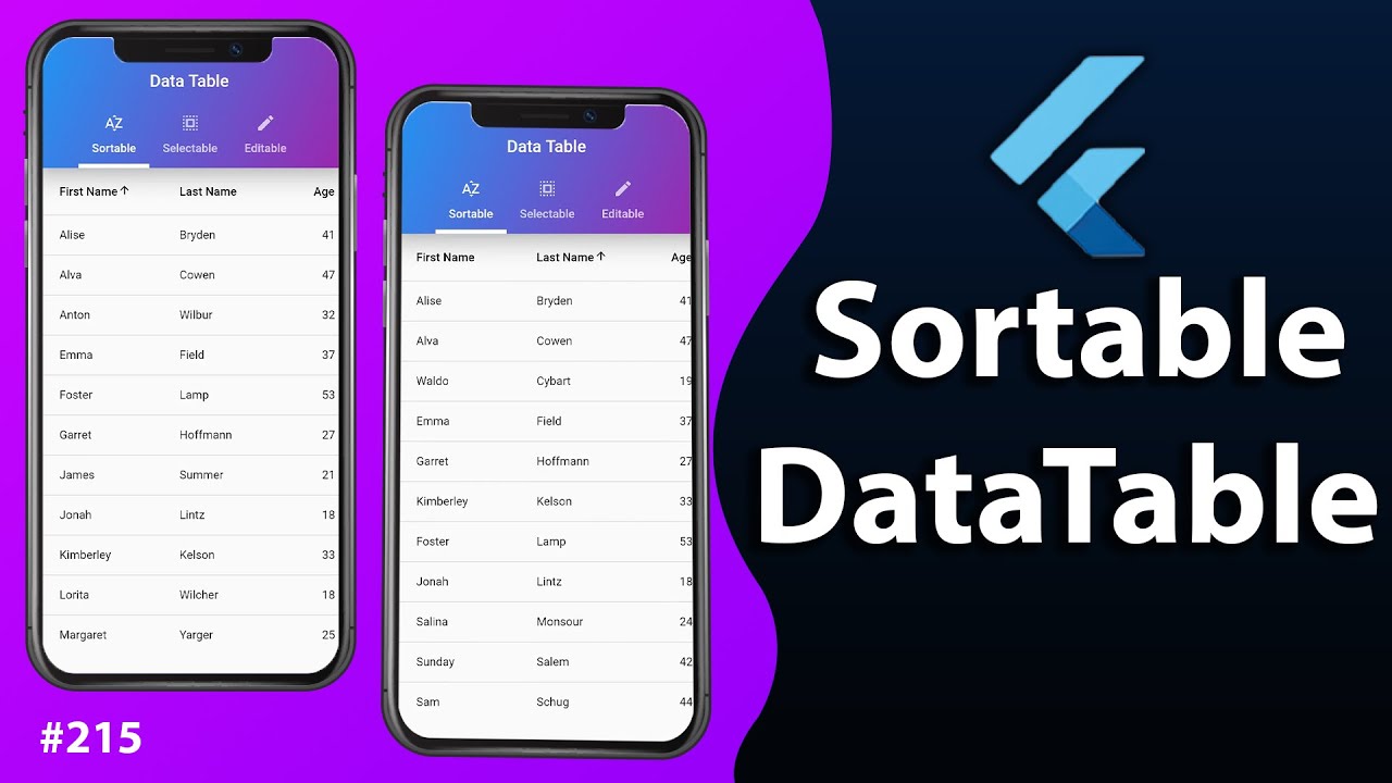 Flutter Tutorial - Sortable DataTable YouTube video