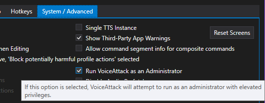 Enable 'Run as Admin' in VoiceAttack Options