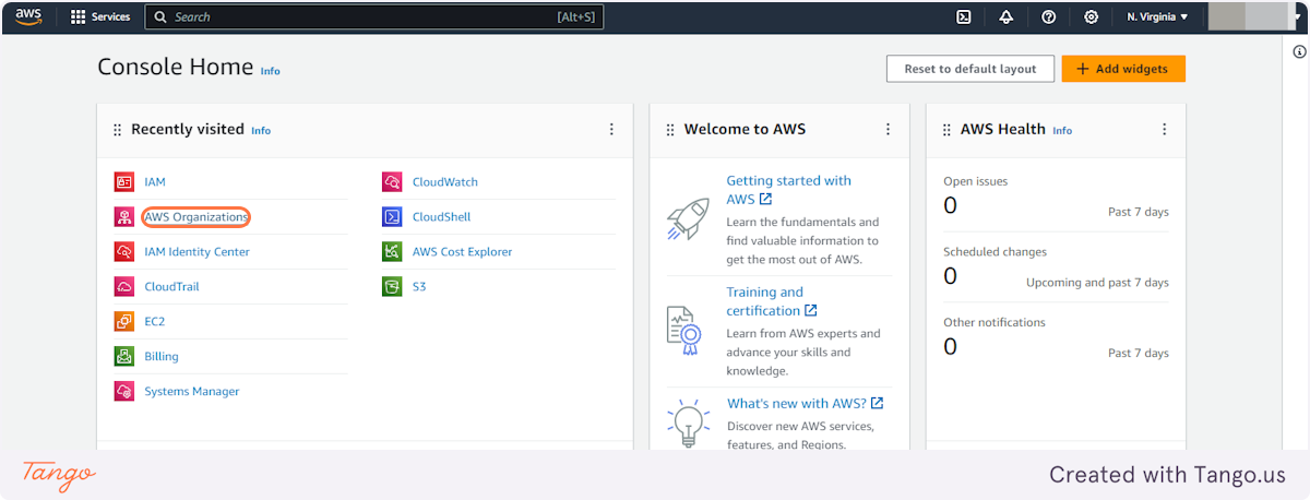 Once you log in to your account search for AWS Organizations