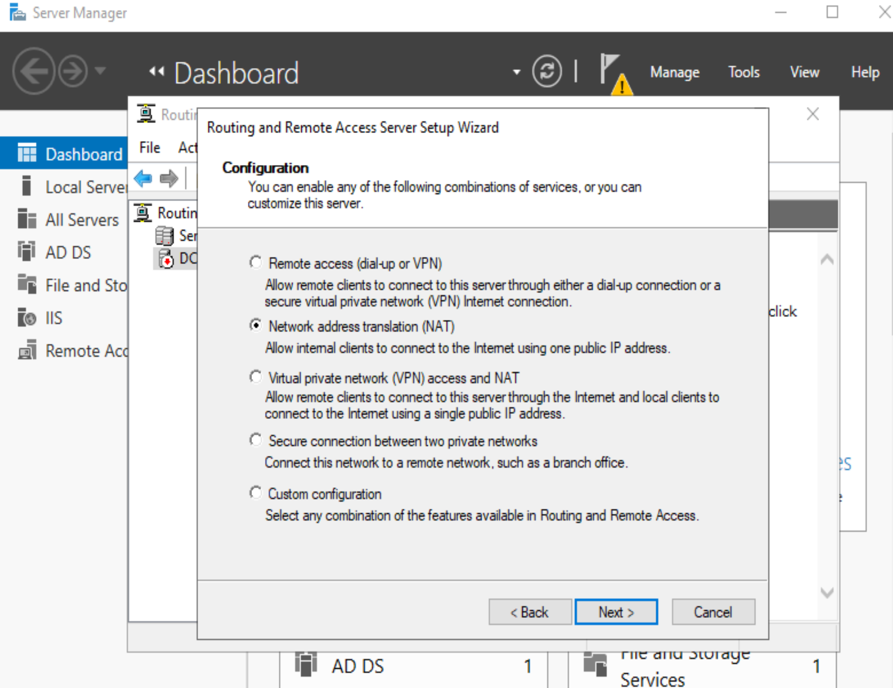 Making sure to select NAT so that the right configuration is set.