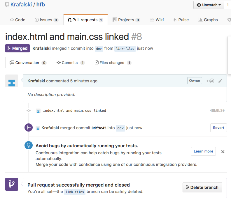 image of a successful merge on github