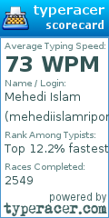 MehedilslamRipon's typeracer Scorecard