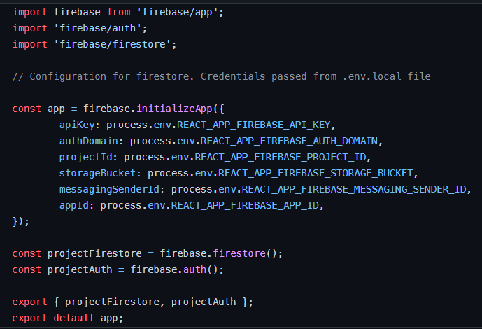 Screenshot of firebase config file