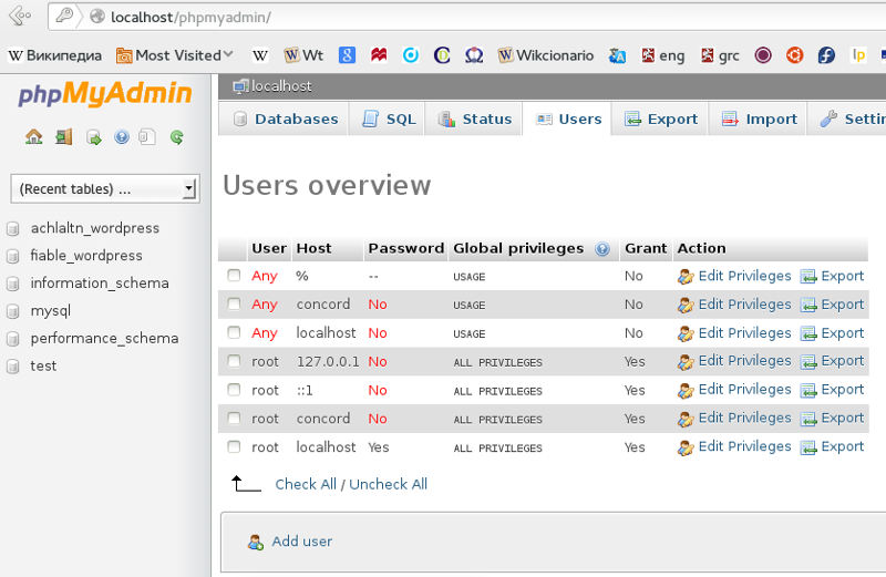 Create user in phpMyAdmin 4.4