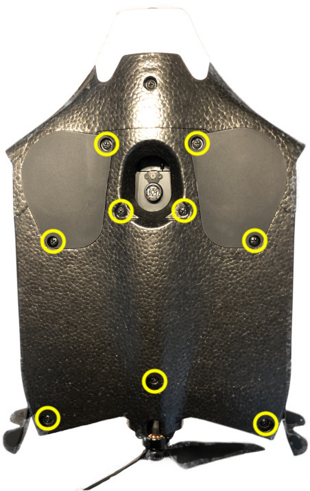 Disco from below with screws circled