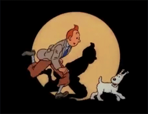 Gif de Tintin, en train de courir avec son chien Milou