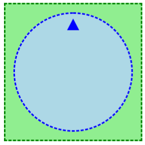 A blue knob with an upward tick on a green background