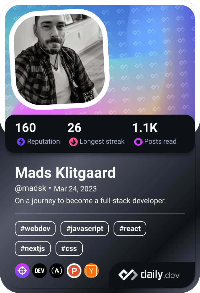 Mads Klitgaard's Dev Card