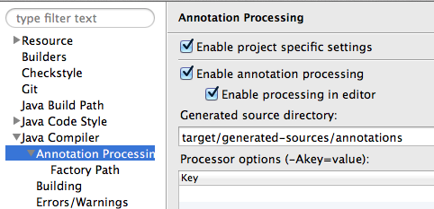 Setup annotation processing in eclipse