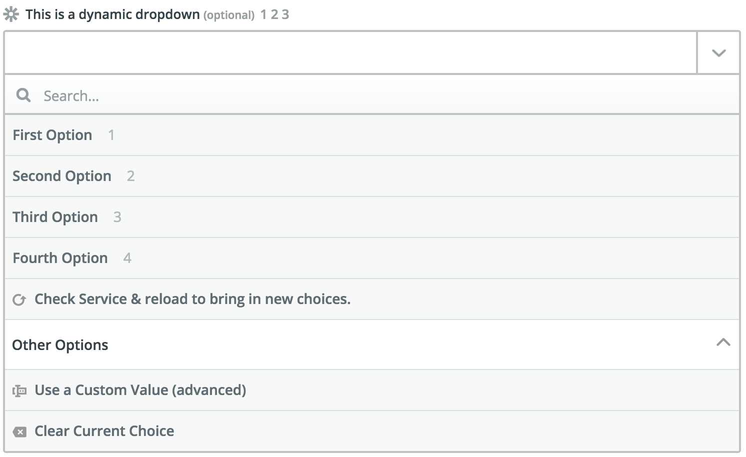 screenshot of dynamic dropdown in Zap Editor
