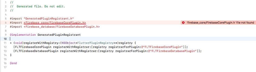 'firebase_core/FirebaseCorePlugin.h' file not found