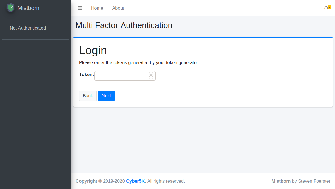 Mistborn Multi Factor Authentication - Token Prompt