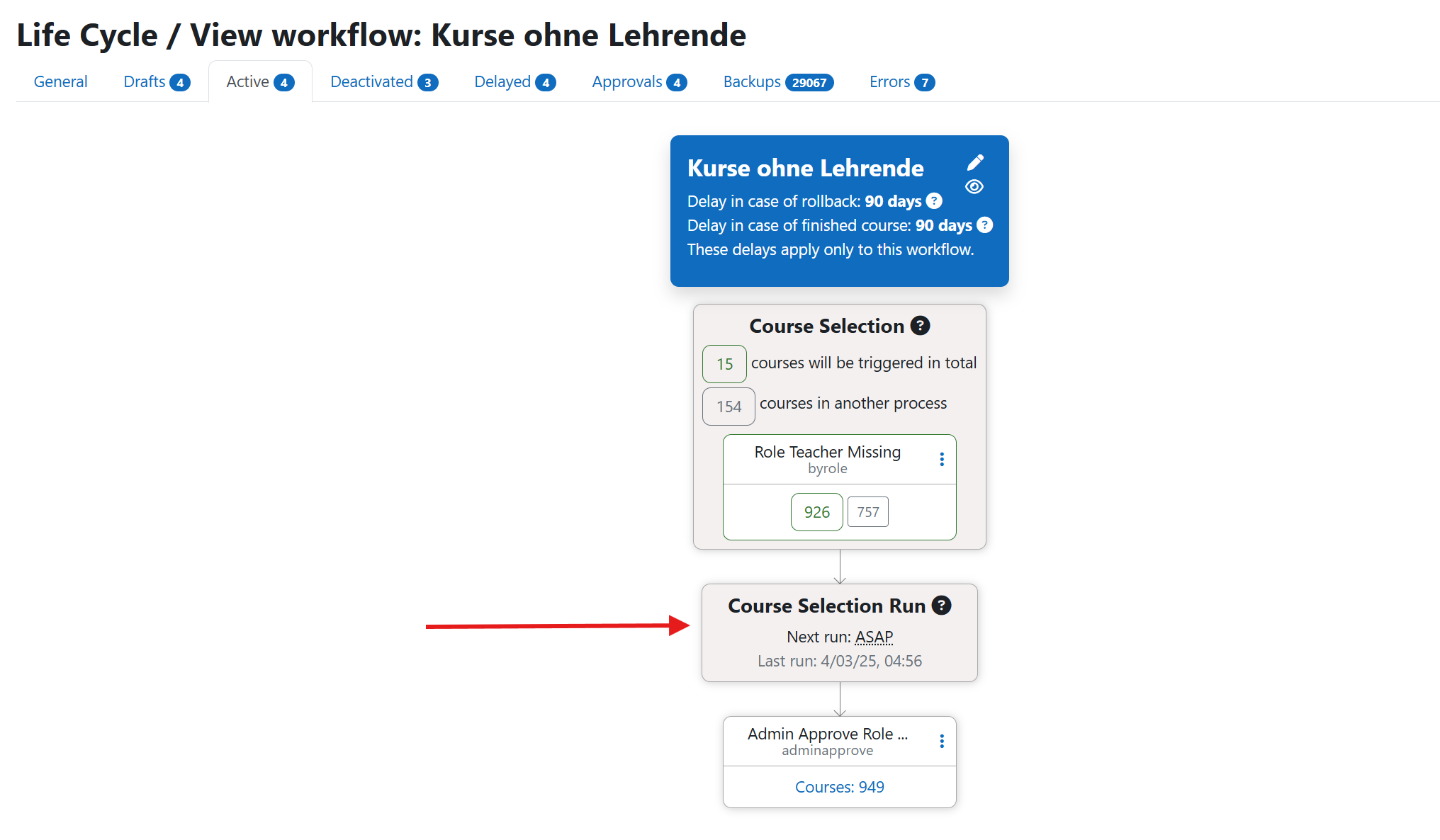 New section with course selection run triggers