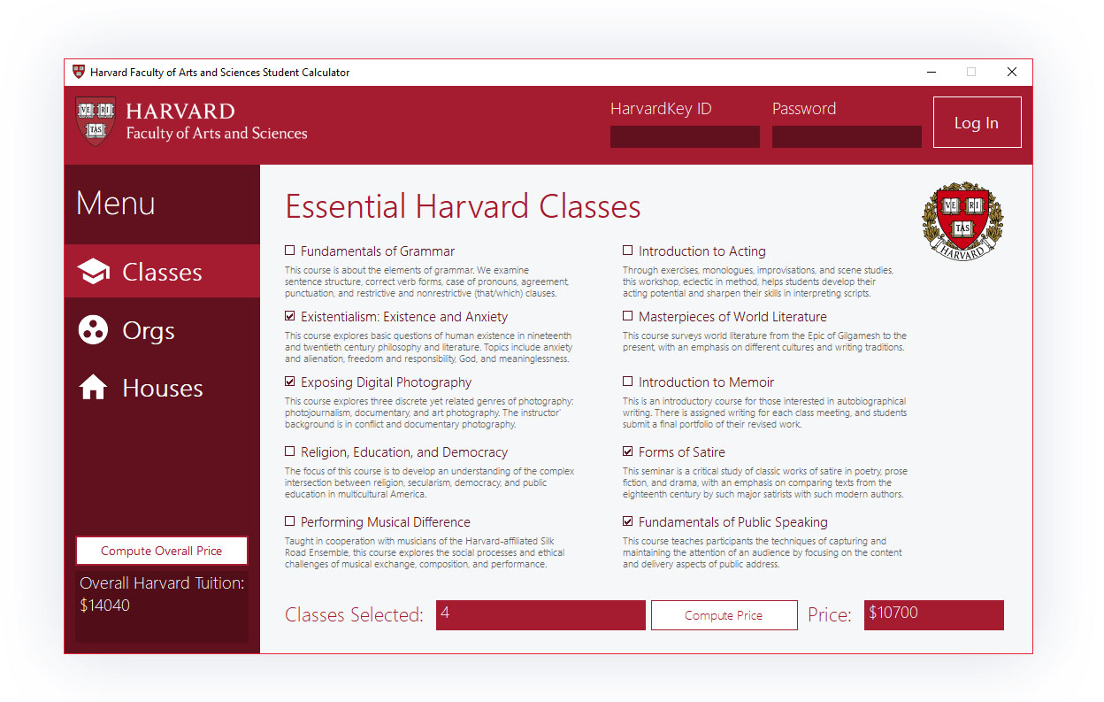 Harvard FAS calculator preview